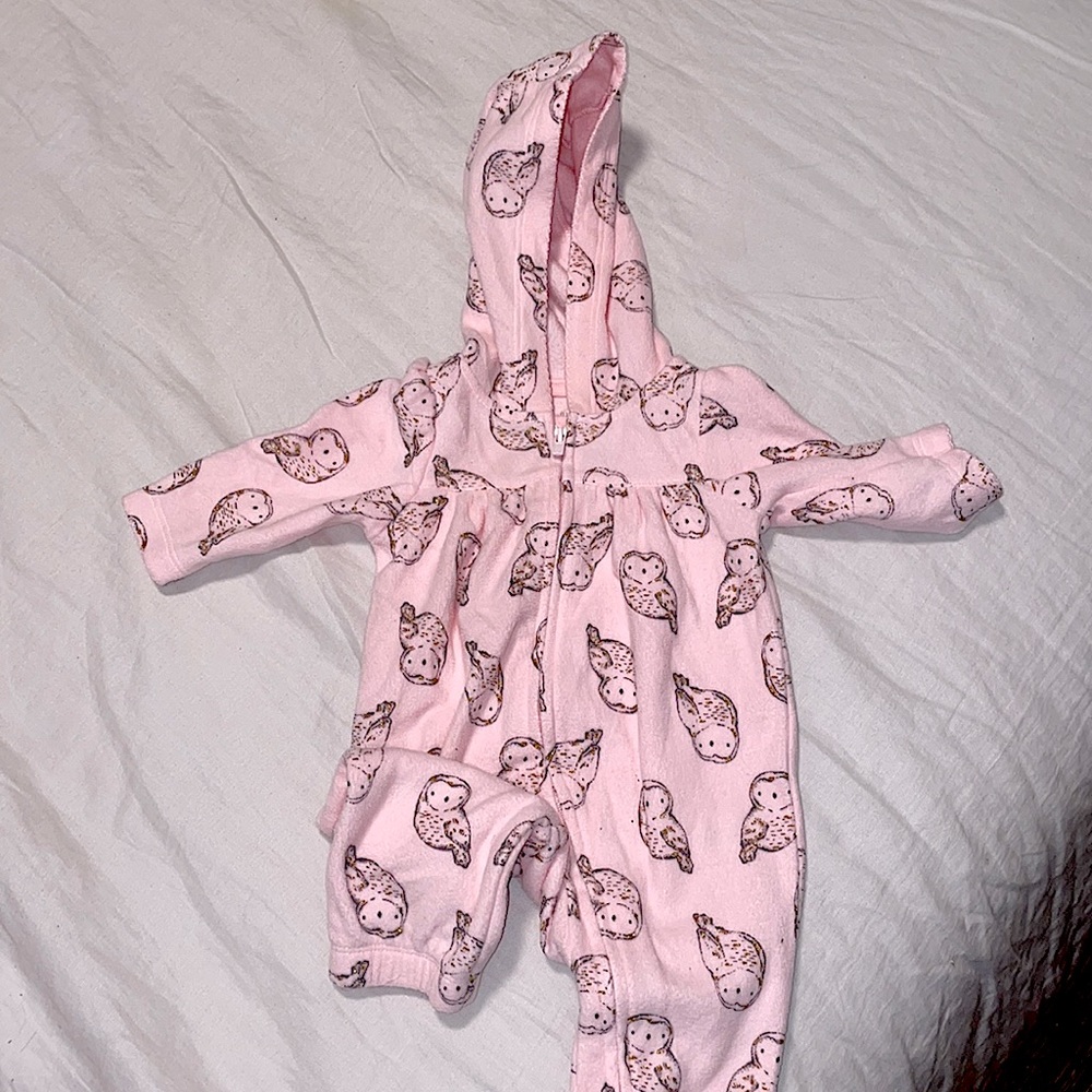 Pink owl hooded onesie